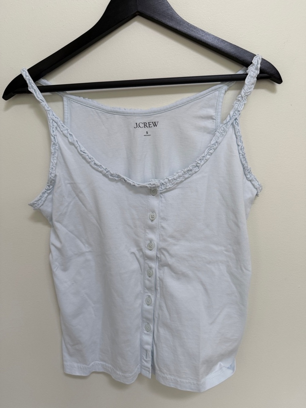 J.Crew White Button-Front Ruffle Strap Camisole